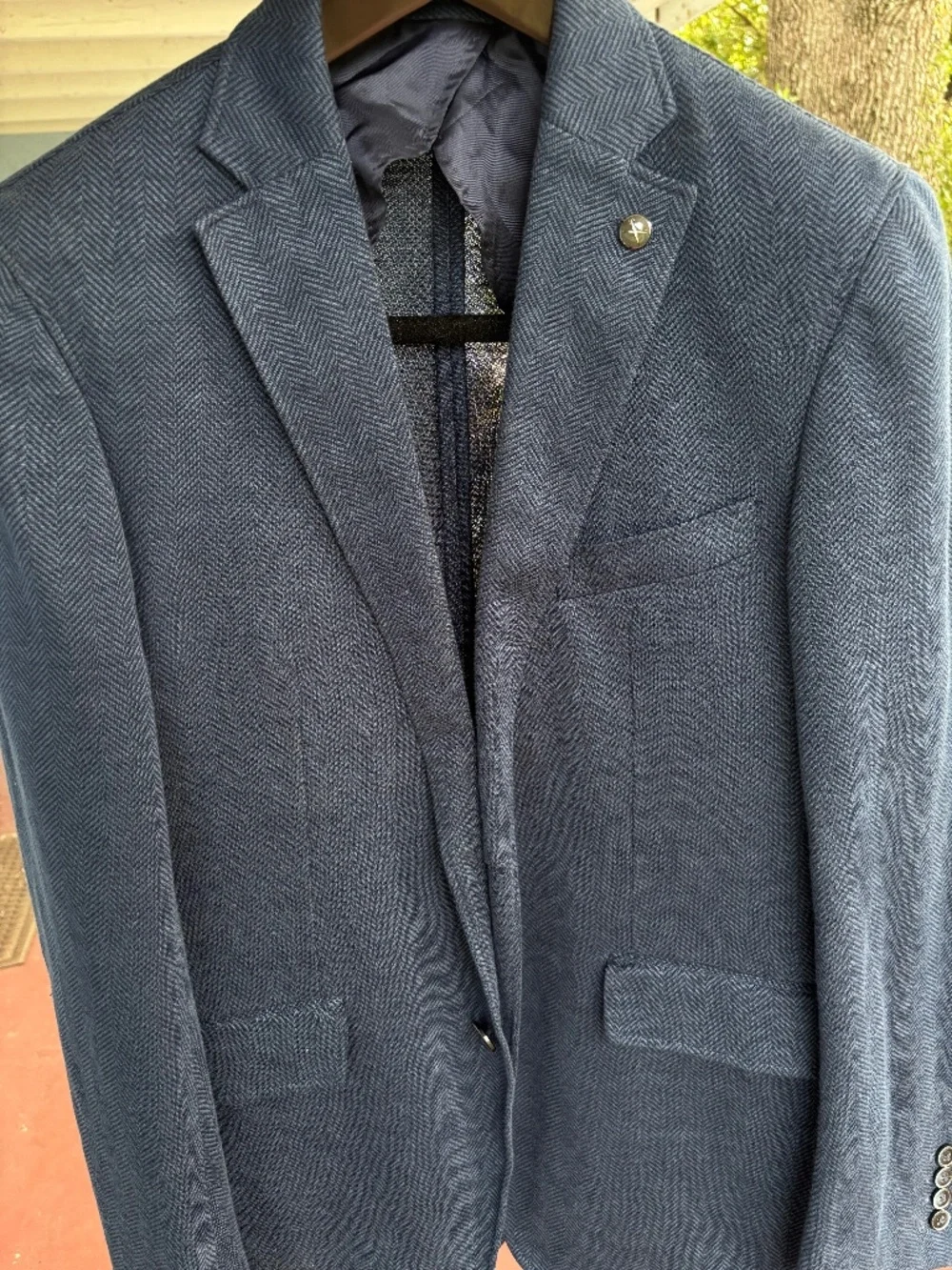 Hackett Mayfair Herringbone Blue Linen Cotton Blazer Jacket Half Lined US 40R